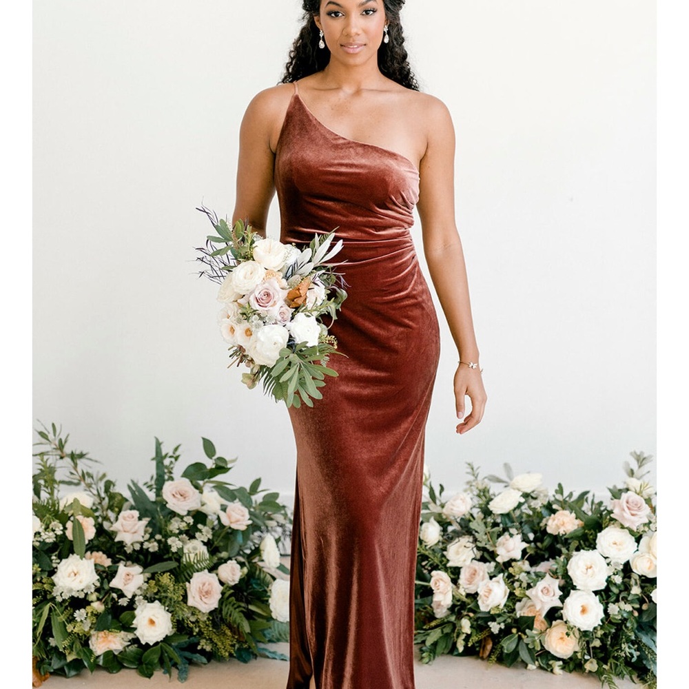 Jade velvet bridesmaids dress- champagne